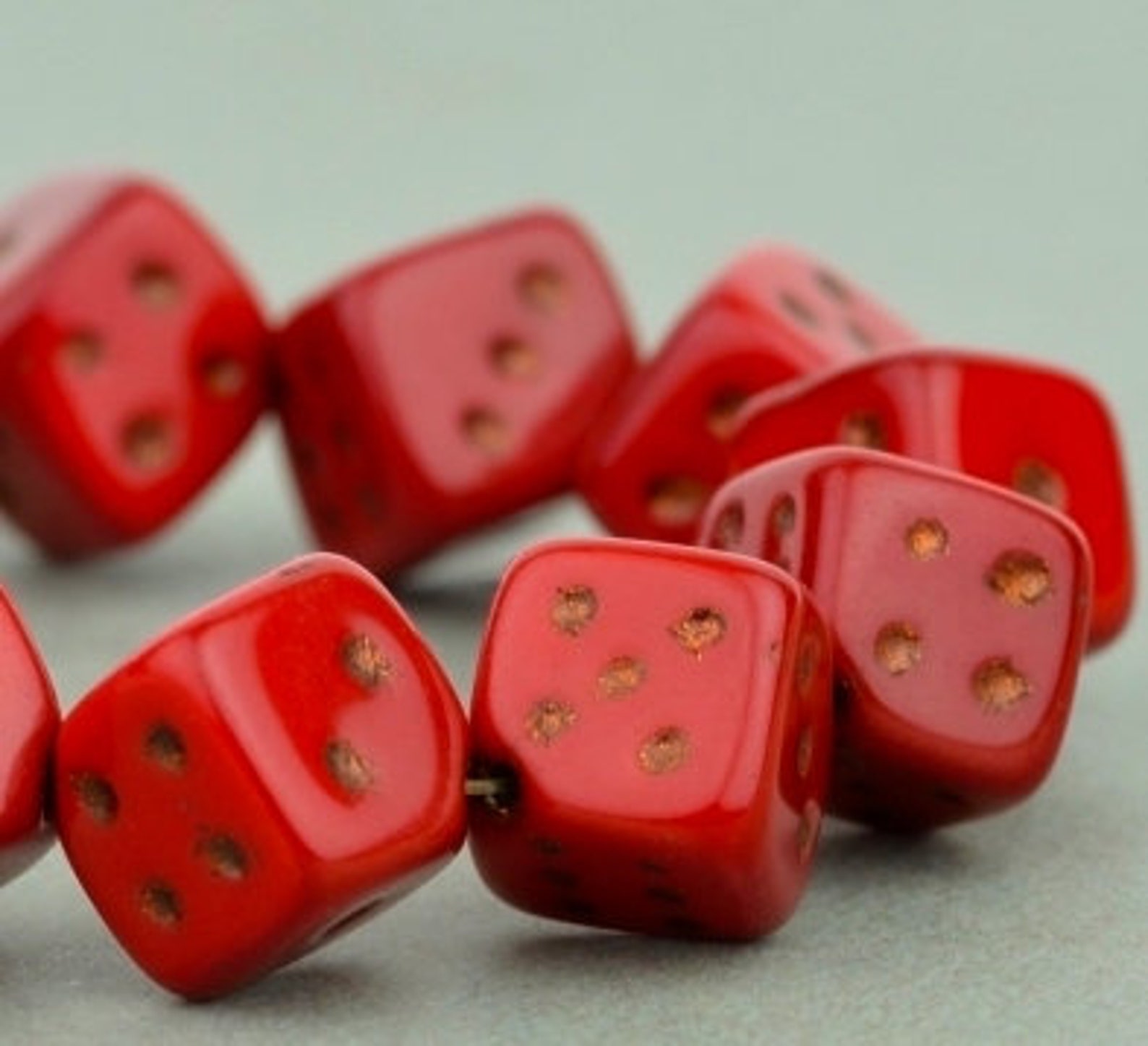 Czech Glass Diagonal Hole Dice Beads Red Opaque With Bronze Etsy
