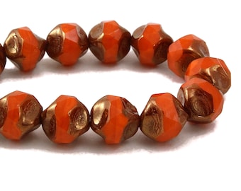 Czech Glass Baroque Central Cut Beads - Orange Opaline with Bronze Finish - 9mm - 15 Beads