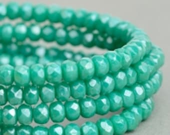 Czech Glass Beads - Czech Glass Rondelles - Turquoise Green Opaque with Luster - 3x2mm - 50 Beads