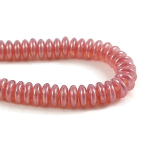 Czech Glass Beads - Czech Disc Spacer Beads - Pink Opaline with White Luster Finish - 6mm Beads - 50 Beads