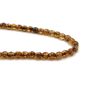 Czech Glass Beads - Round Faceted Beads - Fire Polished Bead - Amber Transparent with Picasso - 4mm - 50 Beads