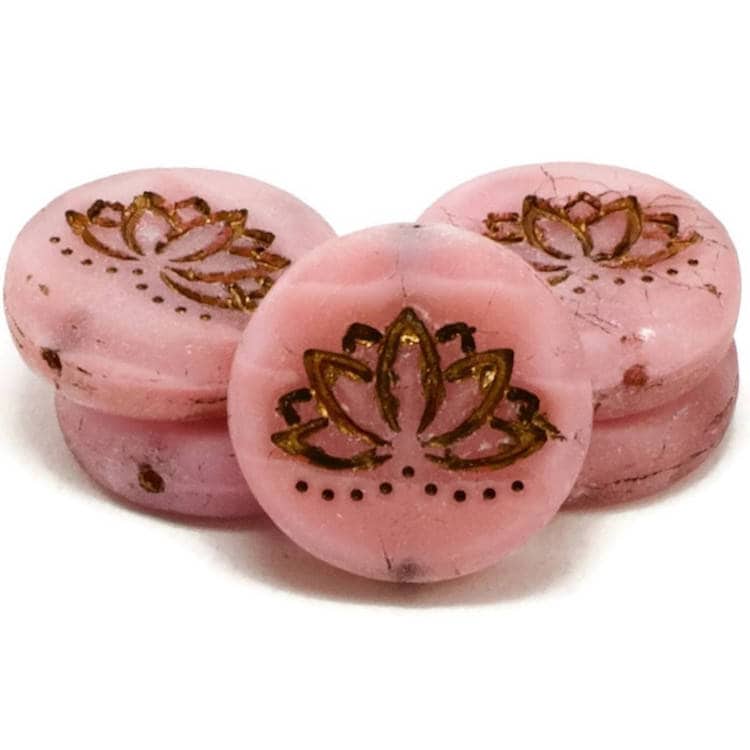 Czech Glass Lotus Flower Coin Beads Pink Silk Matte With Etsy
