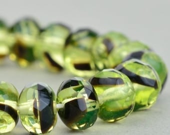 Czech Glass Rondelles - Czech Glass Beads - Yellow Uranium Purple Mix Transparent - 7x5mm - 25 Beads