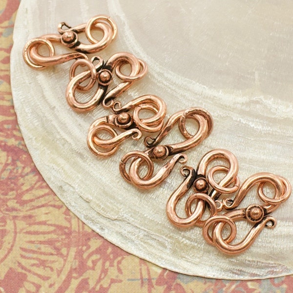 Oxidized Copper Bali Style S Hook Clasps - Antiqued Copper S Hook Clasps - 11mm - 6 Clasp Sets