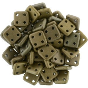 チェコガラスビーズ - CzechMates ビーズ - 4 穴ビーズ - QuadraTile ビーズ - タイルビーズ - マットメタリックレザー - 6 mm - 10 グラム