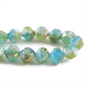 Czech Glass Baroque Central Cut Beads - Peruvian Opal Transparent Opaque Mix with Antique Gold Finish - 9mm - 15 Beads