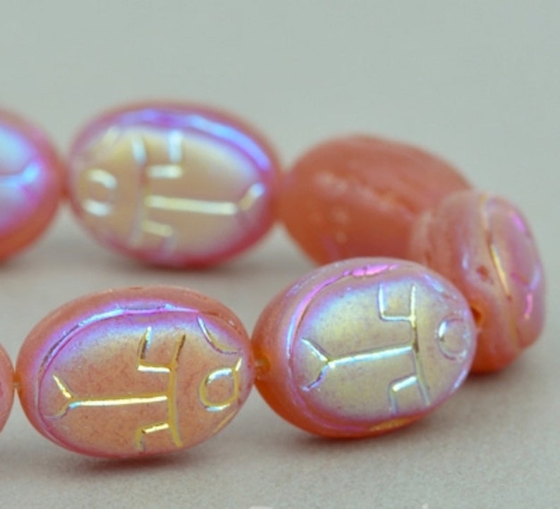 Scarab Beads Czech Glass Beads Egyptian Scarab Nature Beads Carnelian Opaline Matte with AB Beads 14x10mm Beads 6 or 12 Beads image 1