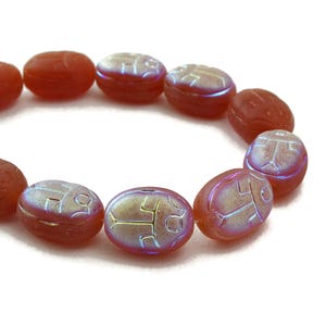 Scarab Beads - Czech Glass Beads - Egyptian Scarab - Nature Beads - Carnelian Opaline Matte with AB Beads - 14x10mm Beads - 6 or 12 Beads