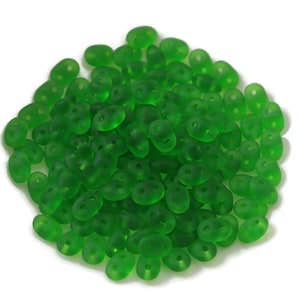 Perline in vetro ceco Matubo SuperDuo - Perline a due fori - Verde crisolito opaco - 5 x 2 mm - Tubo da 2,5" (circa 8-9 grammi)