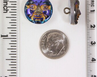 チェコガラス 17 mm ムーンフェイスボタン - ロイヤルブルーとシルバー