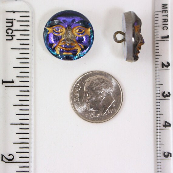 チェコガラス 17 mm ムーンフェイスボタン - ロイヤルブルーとシルバー