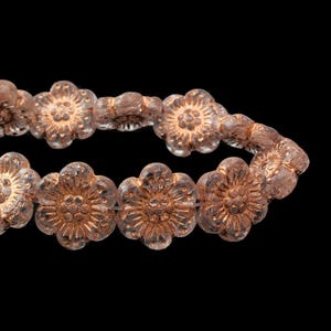Czech Glass Wild Rose Flower Beads - Crystal with Copper Wash - 14mm - 12 Beads