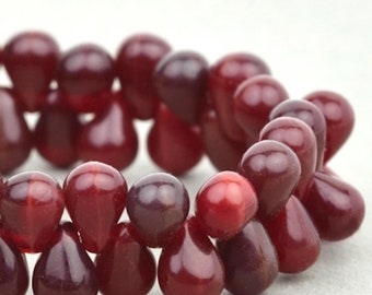 Czech Glass Drop Beads - Red Opaline - 6x4mm - 50 Beads