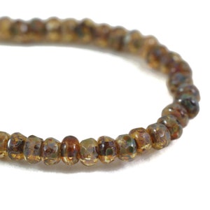 Czech Glass Gem Cut Micro Spacer Beads - Crystal Transparent with Blue/Brown Picasso - 3x2mm - 50 Beads