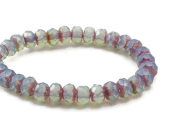 Czech Glass Beads - Rondelle Beads - Light Blue Opaline with Purple Bronze Finish - 5x3mm - 30 Beads