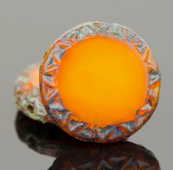 12 mm 8 beads Picasso Czech Table Cut Glass Beads New BURNT ORANGE Sun COINS
