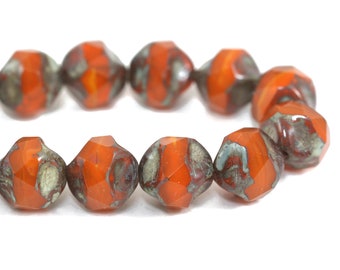 Czech Glass Baroque Central Cut Beads - Orange Opaline with Picasso Finish - 9mm - 15 Beads