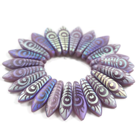 Tanzanite x 25 Beads CZECH DAGGER BEADS 16 X 5 MM