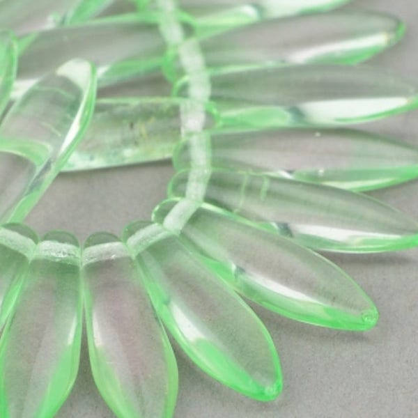 Medium Dagger Beads - Czech Glass Dagger Beads - Green Uranium Transparent - 16x5mm - 50 Beads