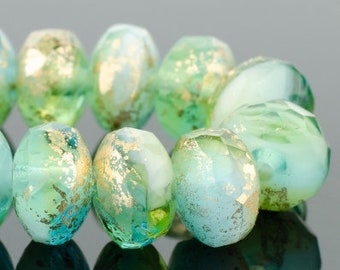 Perles rondelles de verre tchèques - Mélange d’opale péruvienne transparent et opaque avec finition or antique - 7x5mm - 25 perles