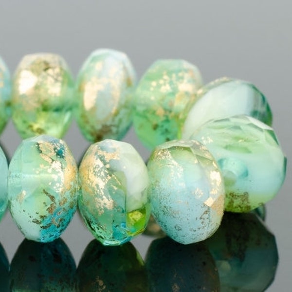 Czech Glass Rondelle Beads - Peruvian Opal Mix Transparent and Opaque with Antique Gold Finish - 7x5mm - 25 Beads