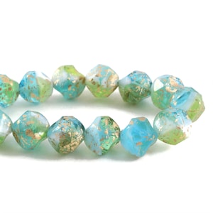 Czech Glass Baroque Central Cut Beads - Peruvian Opal Transparent Opaque Mix with Antique Gold Finish - 9mm - 15 Beads