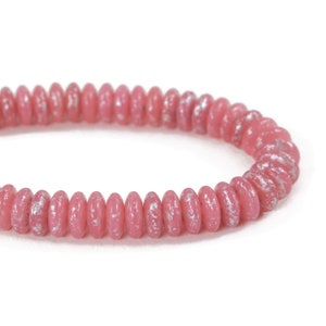 Czech Glass Disc Spacer Beads - Vintage Pink Opaline with Speckled Silver Finish - 6mm Beads - 50 Beads