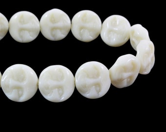 Czech Glass Moon Face Beads - Celestial Beads - Ivory Opaque - 13mm - 15 Beads