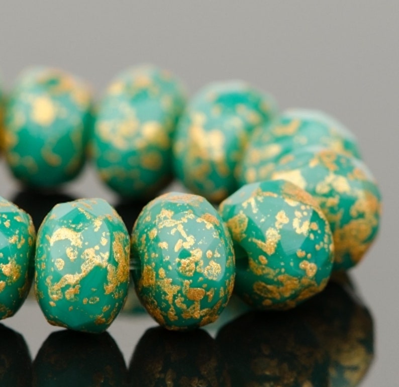 50 Czech Glass Rondelle Beads – Green Turquoise Picasso Finish 6x2mm