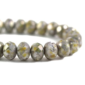 Czech Glass Rondelle Beads - Opaque Stone with Yellow Picasso Finish . - 9x6mm - 25 Beads