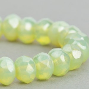 Czech Glass Rondelle Beads - Green Opaline with Luster - 5x3mm - 30 Beads