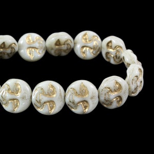 Czech Glass Moon Face Beads - Celestial Beads - Ivory Opaque with Gold Wash - 13mm - 15 Beads