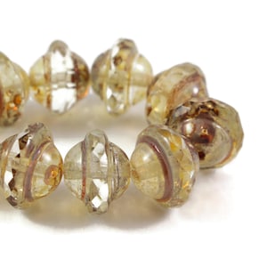 Czech Glass Saturn Beads -  Crystal Transparent with Light Picasso Finish - 8x10mm - 10 Beads