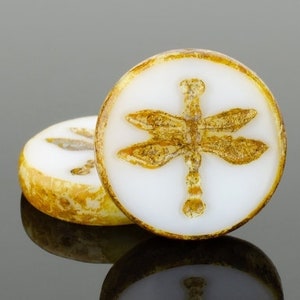 Czech Glass Table Cut Dragonfly Coin Beads - Nature Beads - White Silk with Picasso Finish - 18mm - 10 Beads