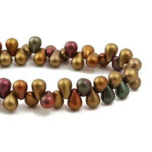 Czech Glass Drop Beads - Tear Drop Beads - Matte Metallic Gold Iris - 7x5mm - 46 Beads