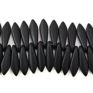 Medium Czech Glass Dagger Beads - Flower Petal Beads - Jet Opaque Matte - 16x5mm - 50 Beads