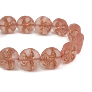 Czech Glass Moon Face Beads - Celestial Beads - Pink Transparent Matte with Copper Wash - 13mm - 15 Beads