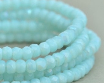 Czech Glass Rondelle Beads - Aqua Silk Matte/AB Beads - 3x2mm - 50 Beads