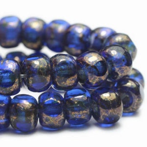 Czech Glass Three Faceted Cut Trica Beads - Sapphire with a Golden Finish - 4x3mm - 50 Beads