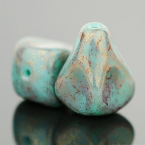 Czech Glass Old Style Drop Beads- Turquoise Opaque with Purple/Gold Luster - 12x10mm - 12 Beads