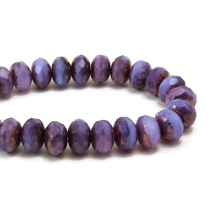 Czech Glass Rondelle Beads - Lilac and Purple Silk Mix with Bronze Finish - 9x6mm - 25 Beads