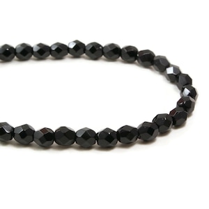 Czech Glass Beads - Round Faceted Beads - Fire Polished Beads -  Jet (Black) Beads - 4mm - 50 Beads