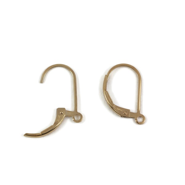 2 PCS (Pair) Gold Filled Lever Back Earring Wires - Plain Style - 16.5x9.5mm