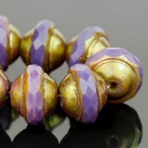 Saturn Beads - Saucer Beads - Czech Glass Beads - Purple Silk with Antique Bronze Finish - 8x10mm Beads - 10 Beads