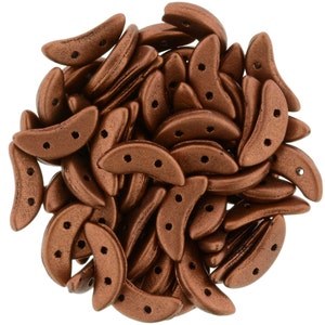 Czech Glass Beads - CzechMates Beads - Two Hole Beads - Crescent Beads - Matte Metallic Antique Copper - 10x3mm - 10 Grams