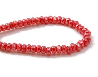 Perles d'espacement micro taillées en verre tchèque - Orange brûlée avec lustre argenté - 3x2 mm - 50 perles