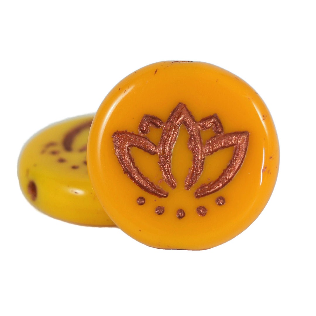 Czech Glass Lotus Flower Coin Beads Orange/yellow Opaque Etsy