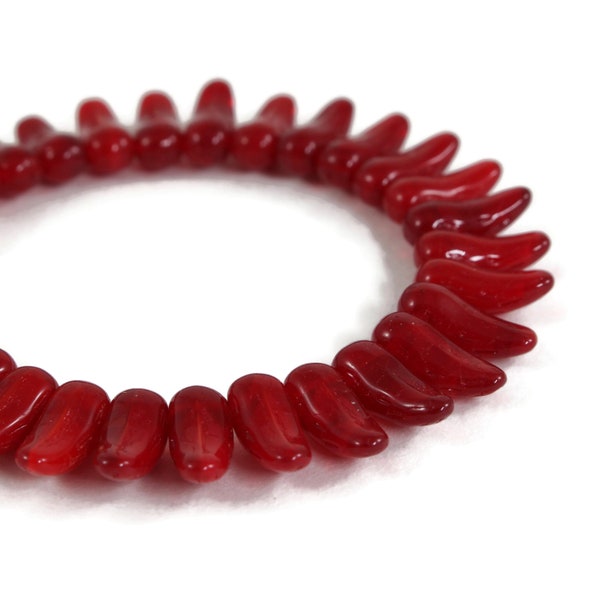 Czech Glass Chili Pepper Beads - Red Opaline - 13x5mm - 30 Beads