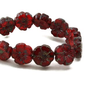 Czech Glass Hibiscus Flower Beads - Red Opaline with Blue Picasso Finish - 10mm - 6 or 12 beads
