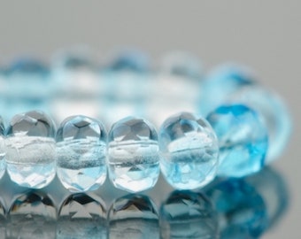 Czech Glass Rondelle Beads - Aqua Blue and Crystal Transparent Mix - 5x3mm - 30 Beads